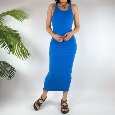 Vintage Y2K Blue Ruched Bodycon Casual Tank Top M… - image 1