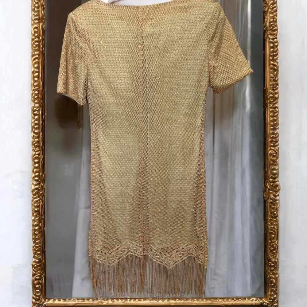 Vintage Gold Metallic Fringe Hem Dress Size 4P - image 3