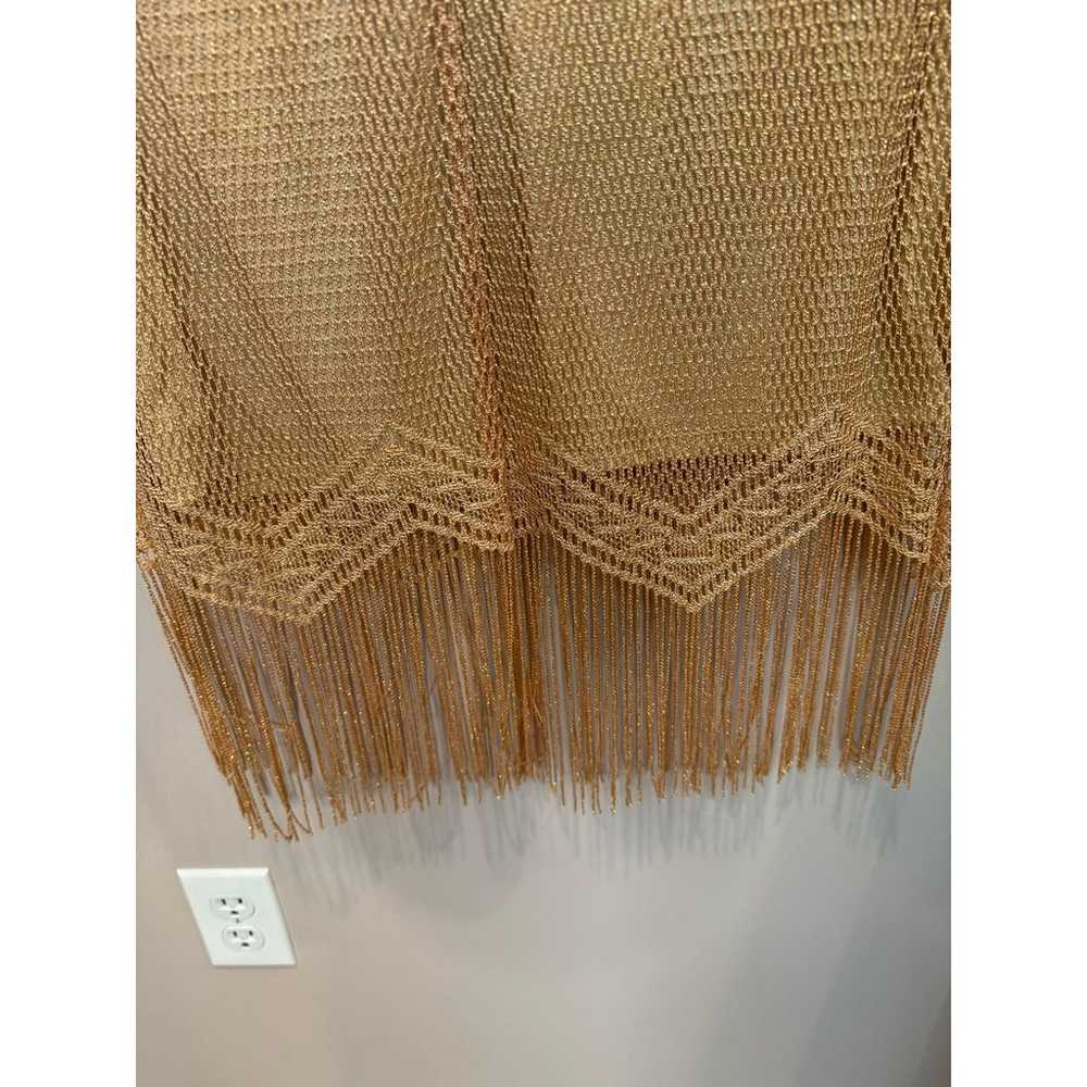 Vintage Gold Metallic Fringe Hem Dress Size 4P - image 4