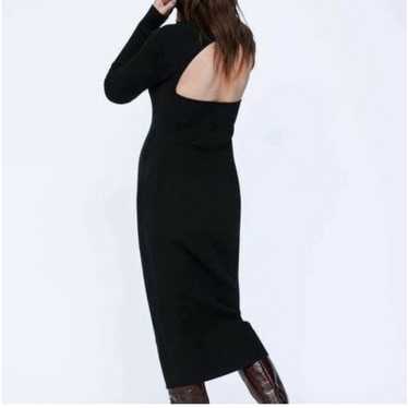 Zara Black Fitted Ribbed Knit Open Back Long Sleev