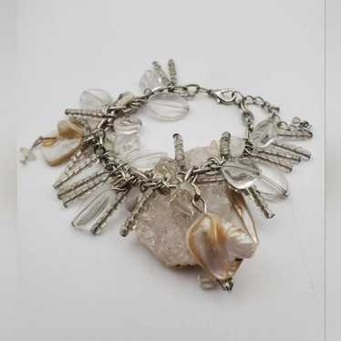 Mother of pearl clear beaded‎ dangle bracelet B15… - image 1