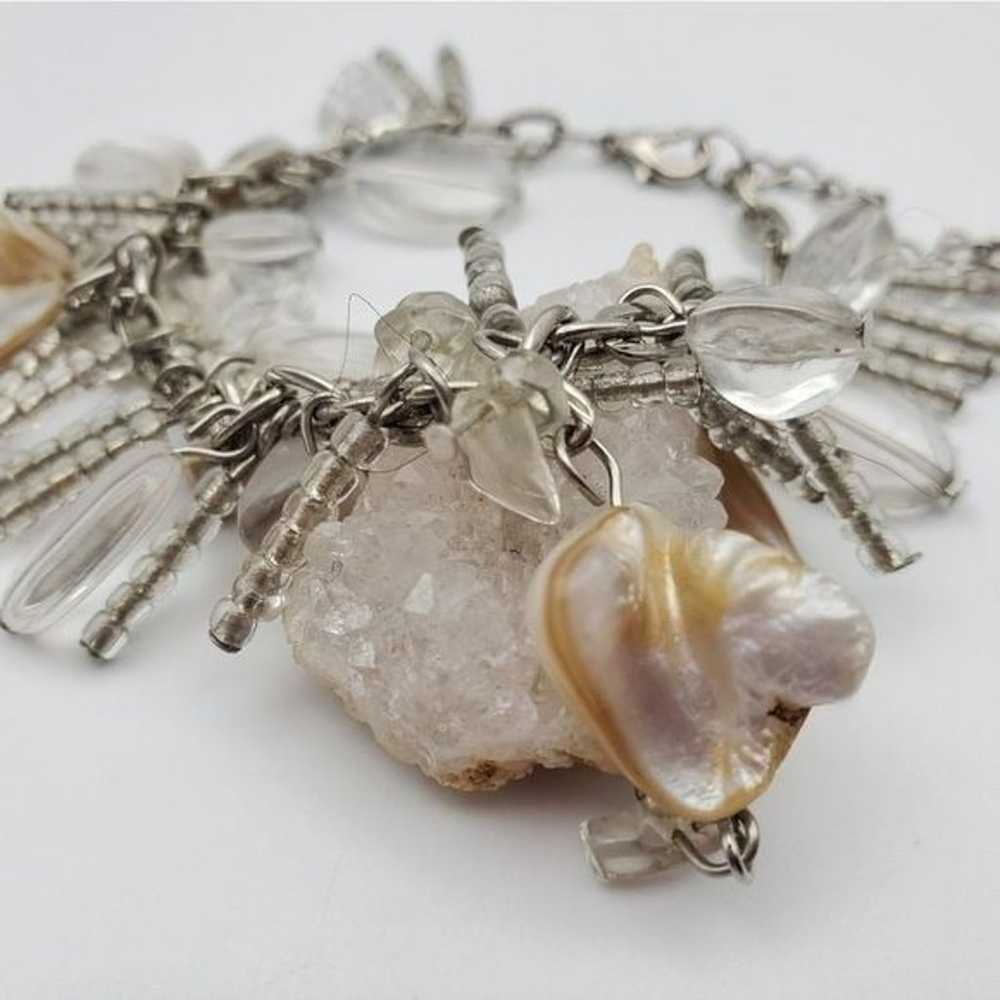 Mother of pearl clear beaded‎ dangle bracelet B15… - image 2