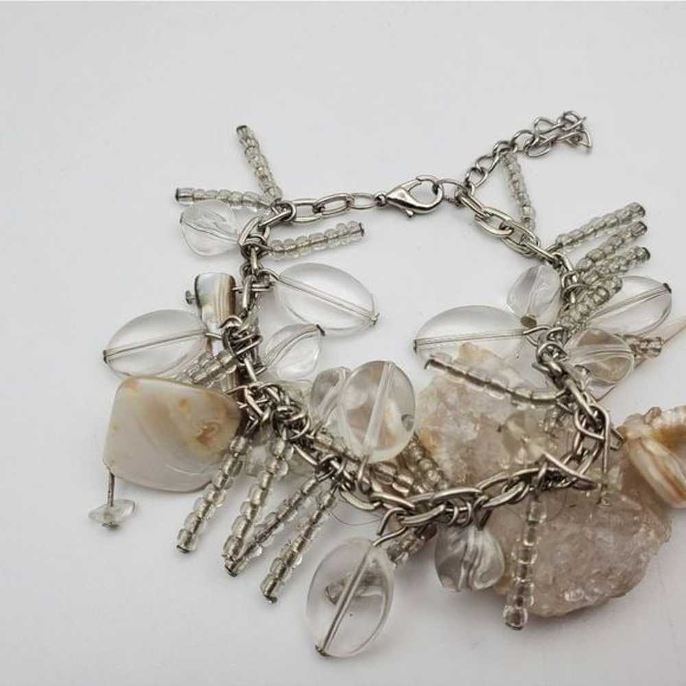 Mother of pearl clear beaded‎ dangle bracelet B15… - image 5