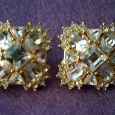 Vintage Monet Rhinestone Clip Earrings