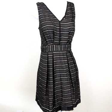 BCBGeneration Black White Striped Fit Flare Dress,