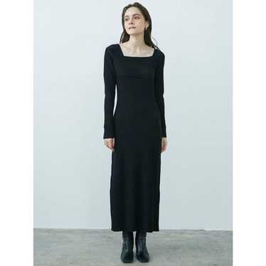 Ragnumoon Asymmetrical Neck Ribbed Knit Dress Bla… - image 1