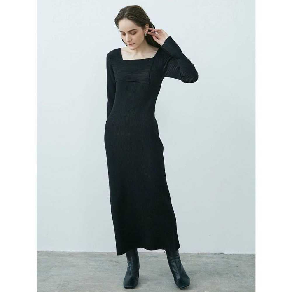 Ragnumoon Asymmetrical Neck Ribbed Knit Dress Bla… - image 2