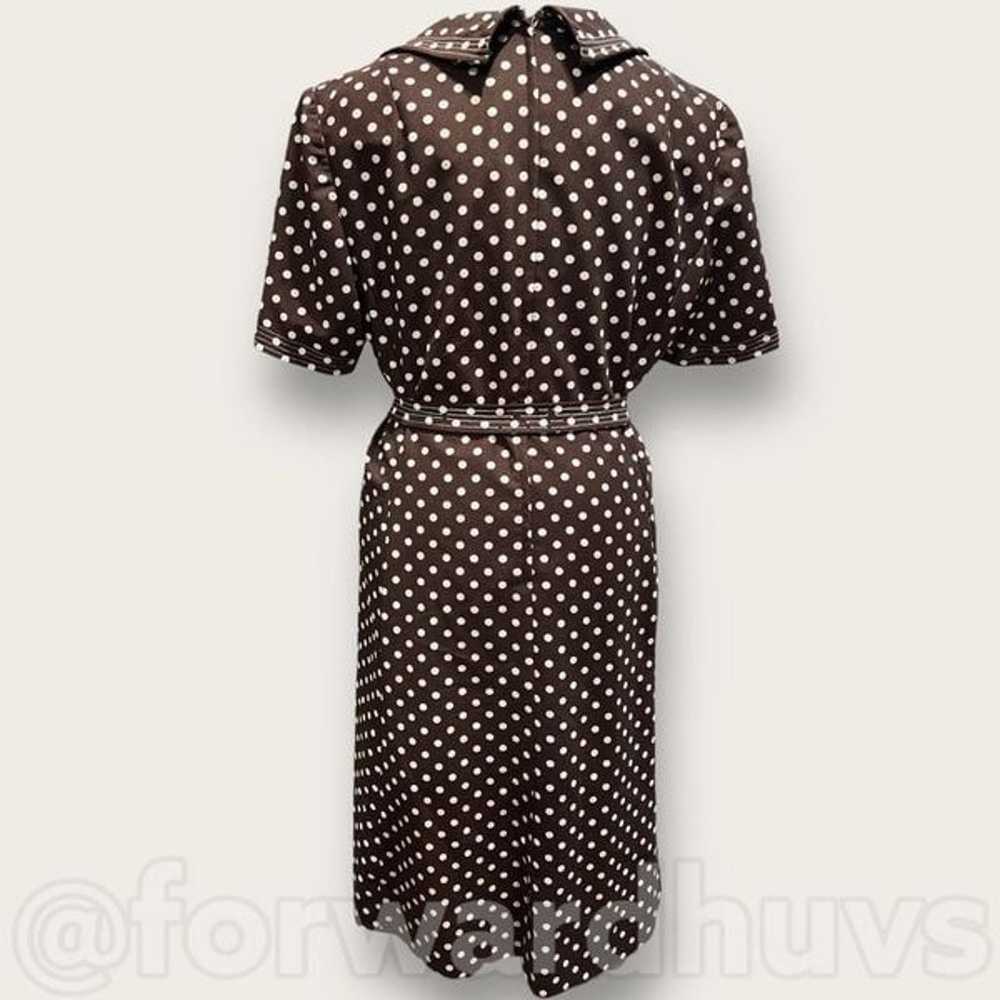 Vintage Stephen Casuals Brown Polka Dot Dress 196… - image 3