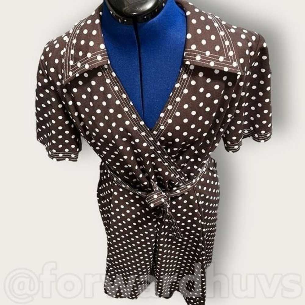 Vintage Stephen Casuals Brown Polka Dot Dress 196… - image 4