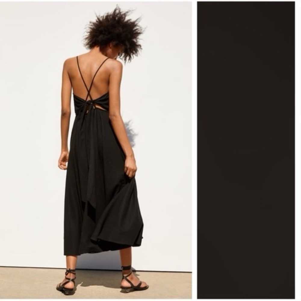 Zara Linen Blend Cross Back Black Dress - image 3