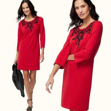 Chicos Red Embellished Beaded Dress Large 12