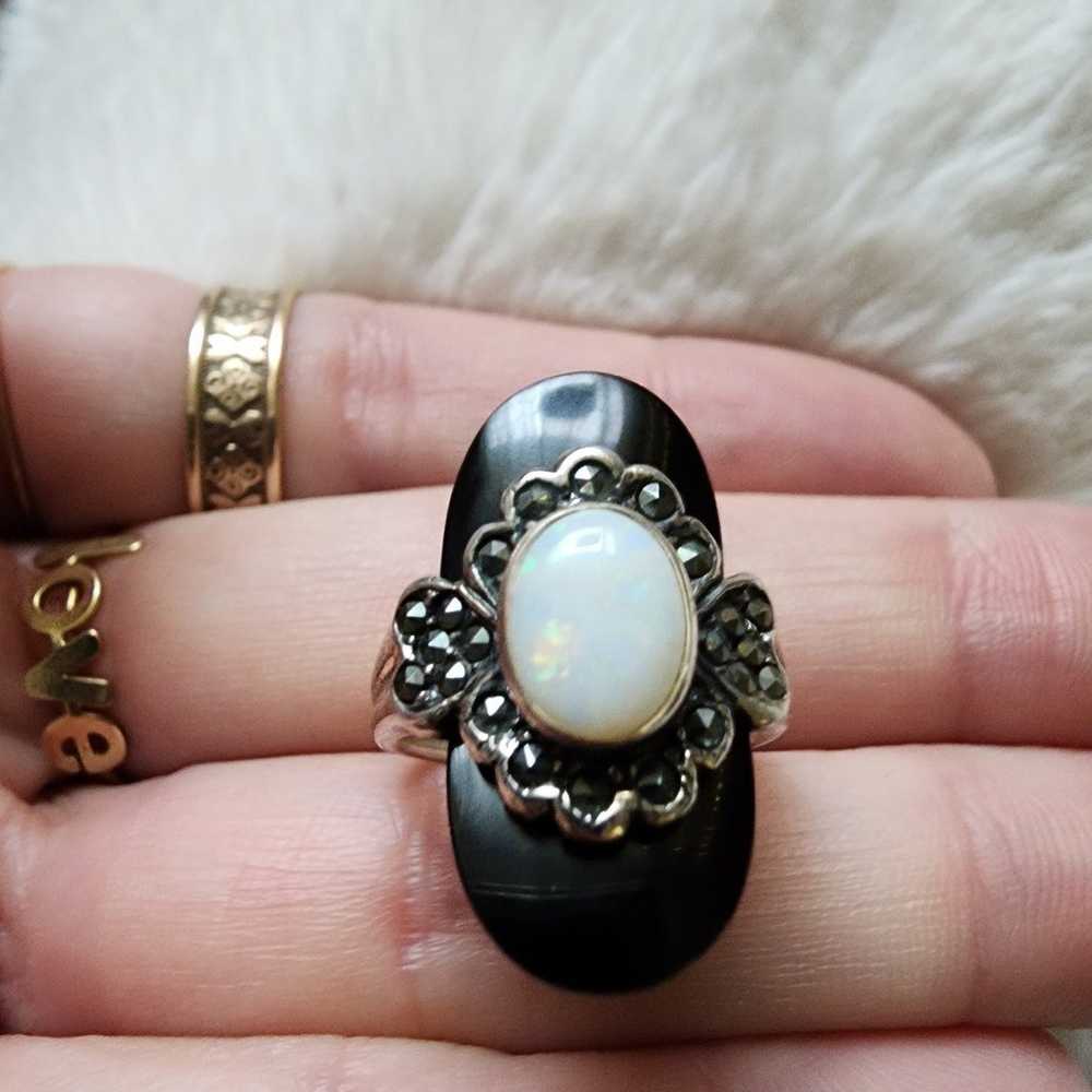 Opal onyx marcicite sterling silver ring. - image 1