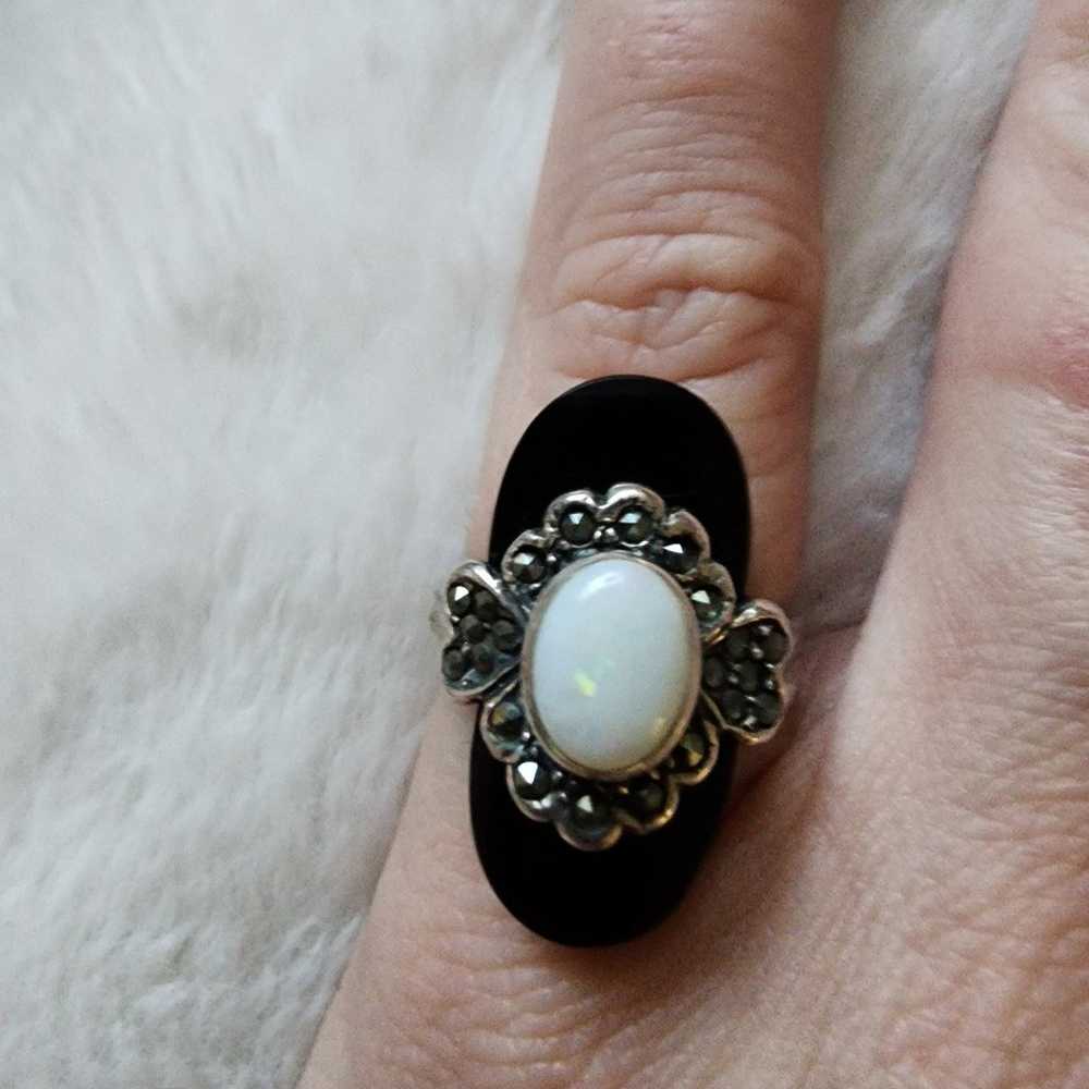 Opal onyx marcicite sterling silver ring. - image 2