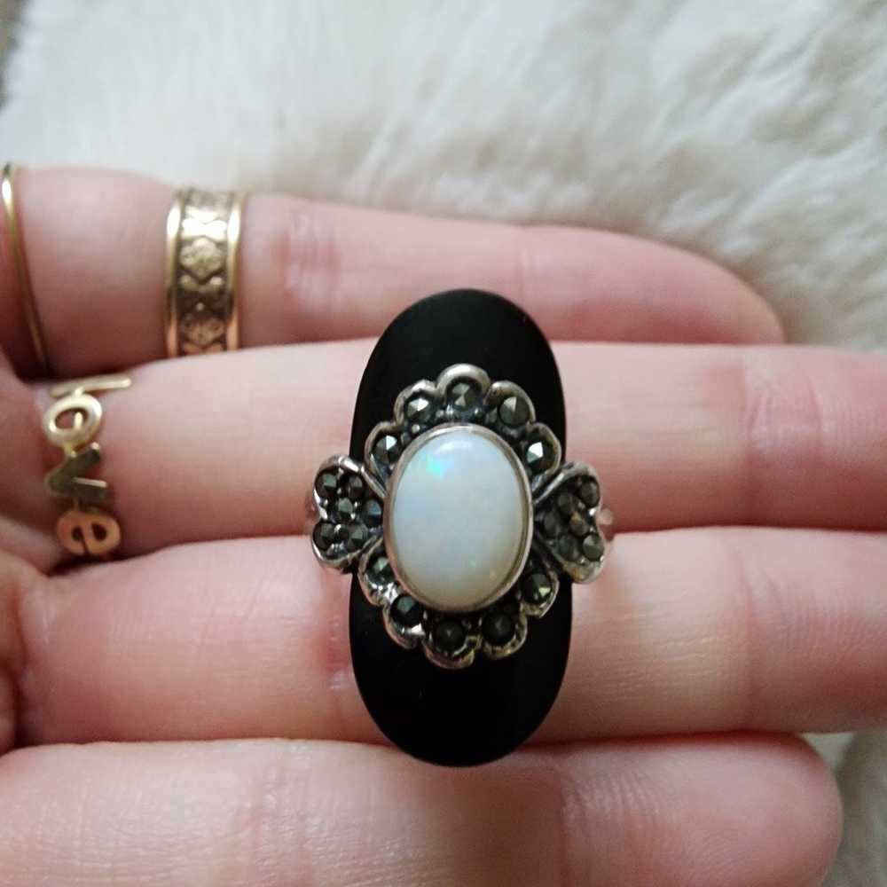 Opal onyx marcicite sterling silver ring. - image 3