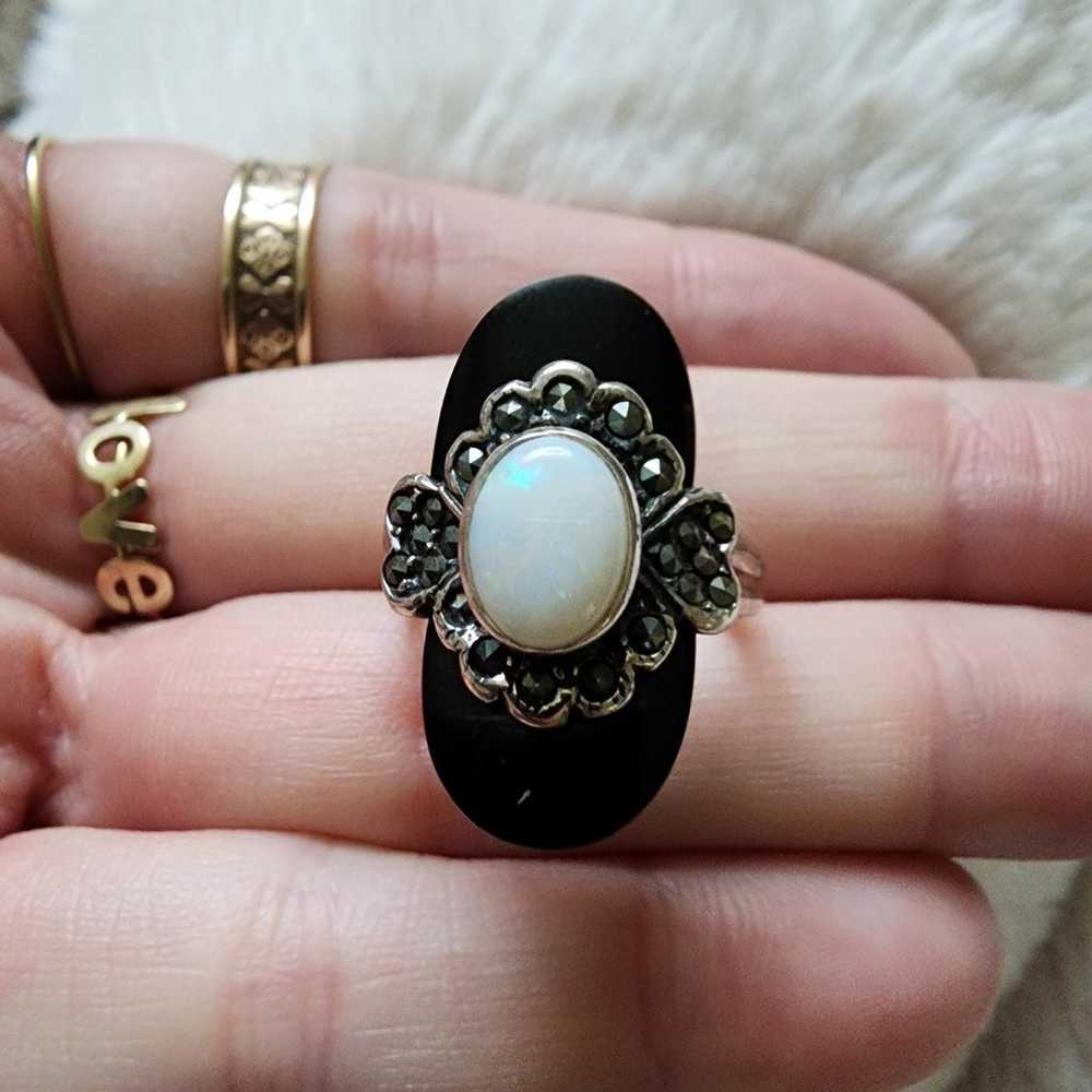 Opal onyx marcicite sterling silver ring. - image 4