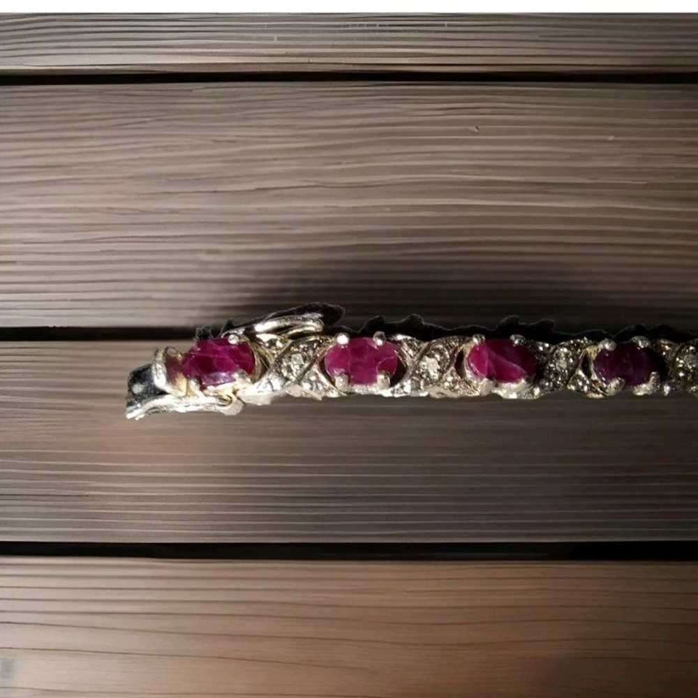 Ruby & Diamond Tennis Bracelet In 925 Sterling Si… - image 3