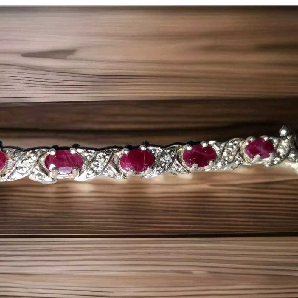 Ruby & Diamond Tennis Bracelet In 925 Sterling Si… - image 4