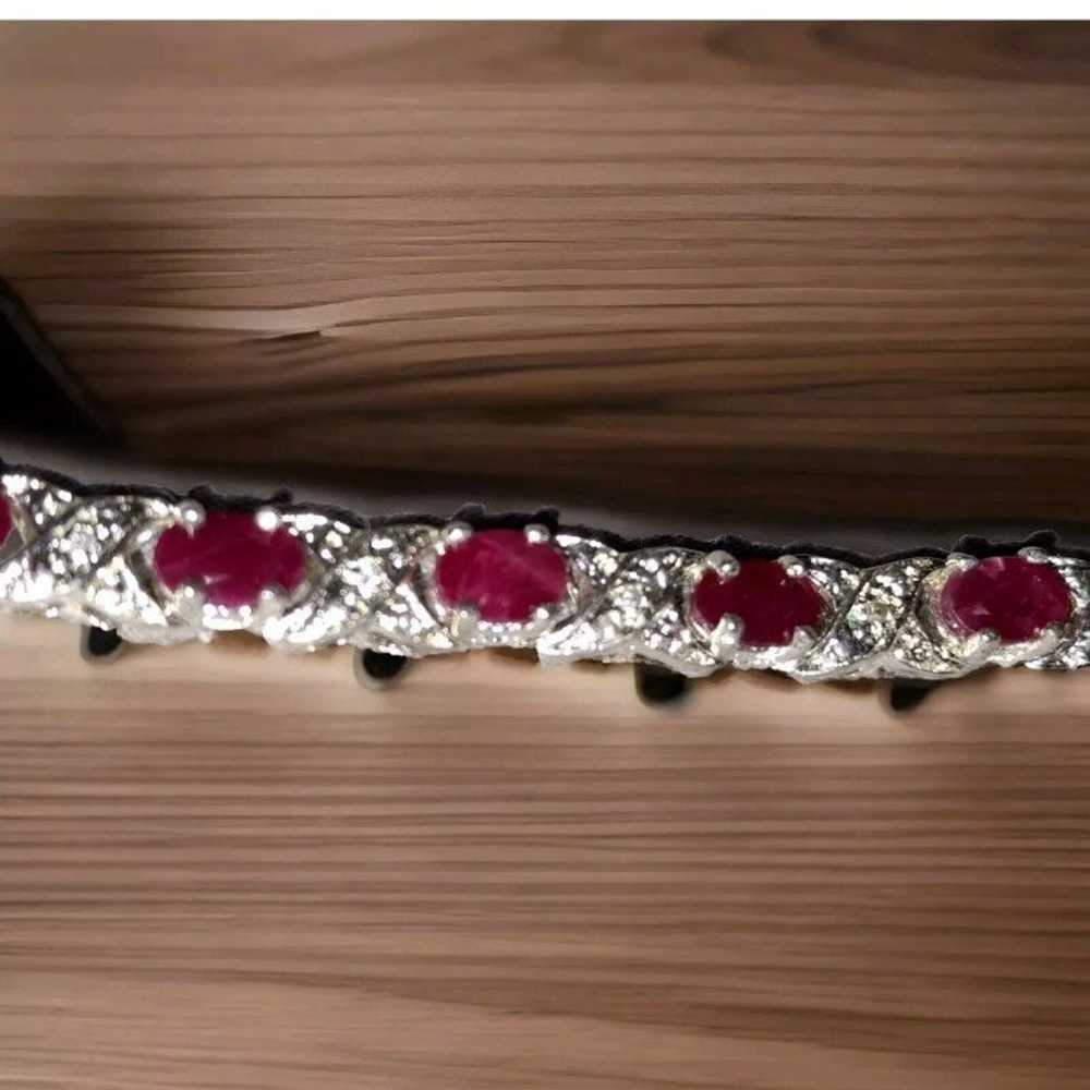 Ruby & Diamond Tennis Bracelet In 925 Sterling Si… - image 5