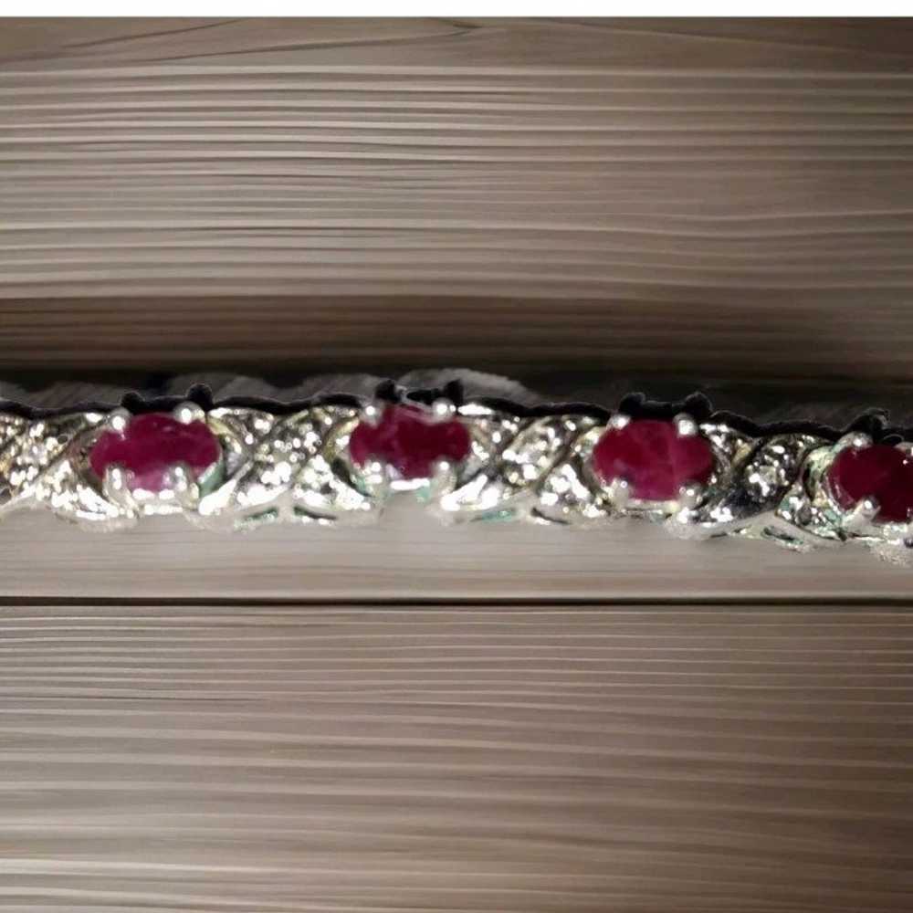 Ruby & Diamond Tennis Bracelet In 925 Sterling Si… - image 6