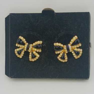 Vintage Joan Rivers Bow Earrings, holdtone, black… - image 1