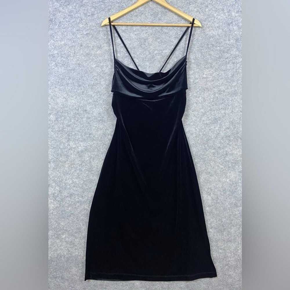 BCBGMaxazria Velvet Dress Sz L Black LBD Spaghett… - image 1