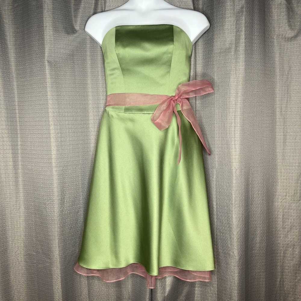 Alfred Angelo Strapless Dress Green & Pink  size … - image 1