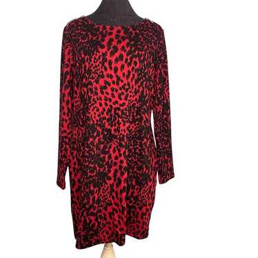 Michael Kors Size XL Knit Red Black Leopard Anima… - image 1