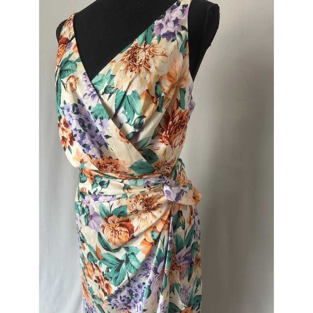 Express Floral Wrap Twist Satin Midi Dress Sleeve… - image 3