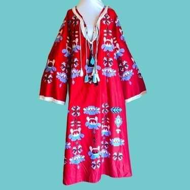 Red Blue Flowy Maxi Caftan Dress Resort Lounge 2XL