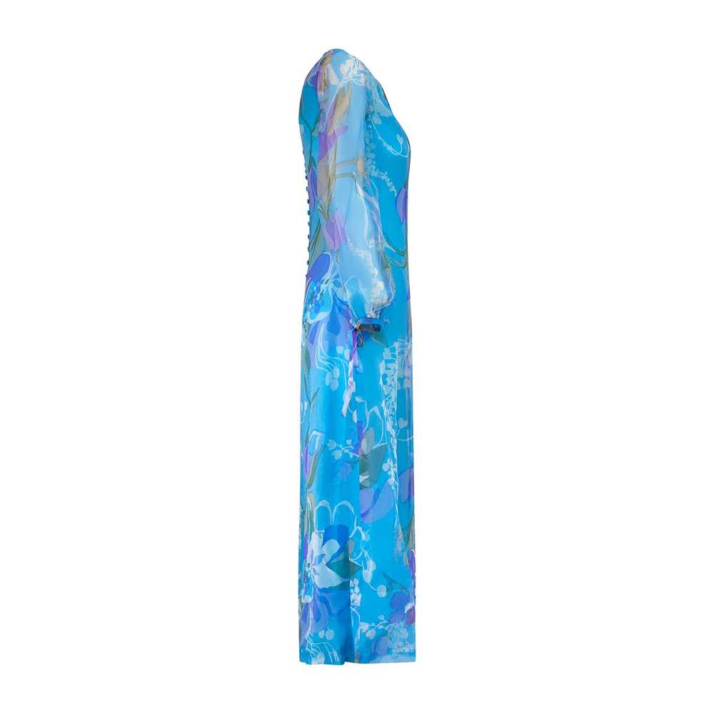 1960s Turquoise Floral Silk Organza Maxi Dress wi… - image 2