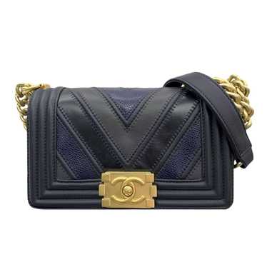 Product Details Chanel Navy Chevron Single Flap B… - image 1