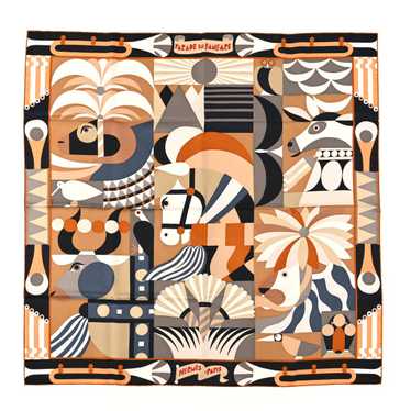 HERMES Silk Parade En Fanfare Scarf 90 Camel Black