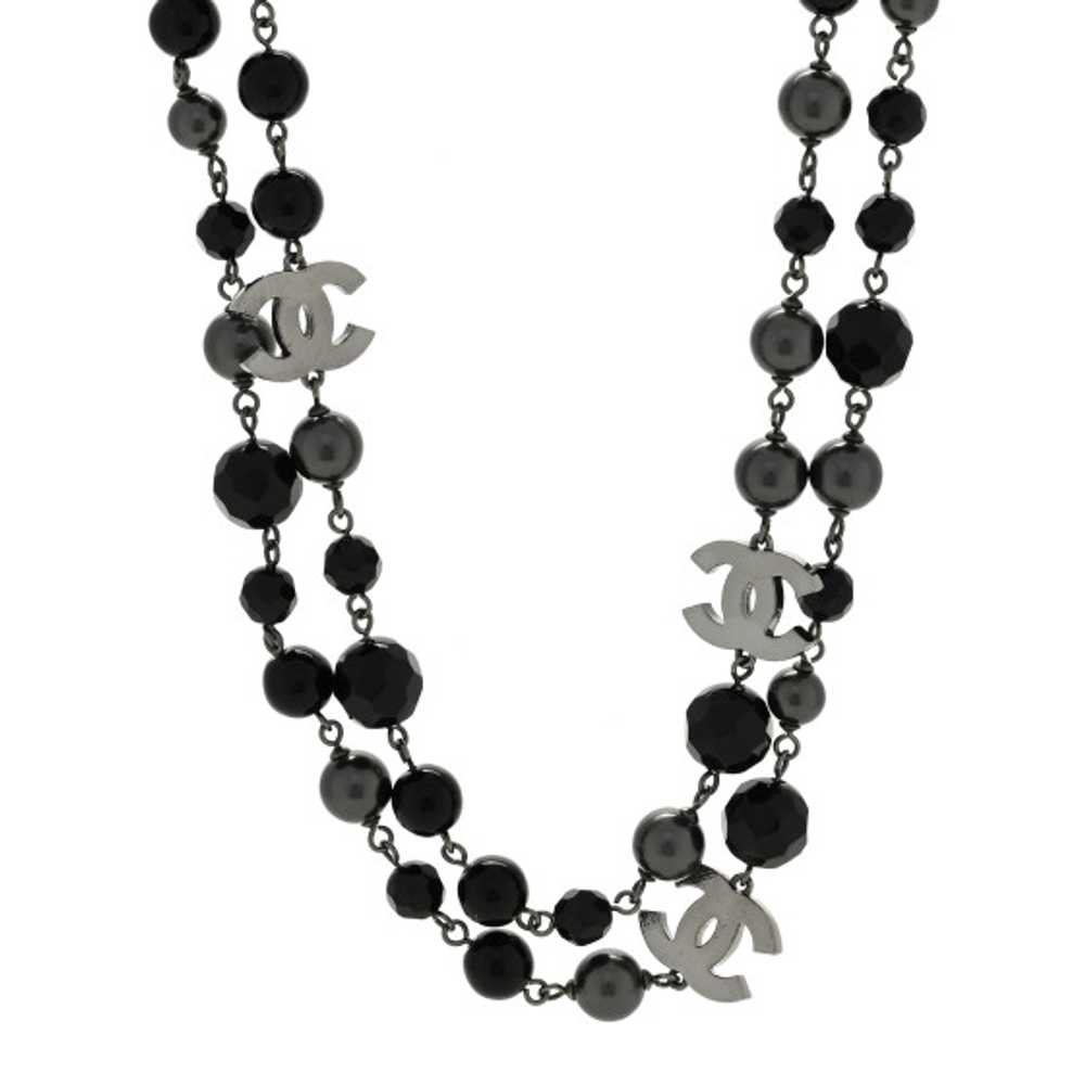 CHANEL Ruthenium Beaded CC Long Necklace Black - image 1