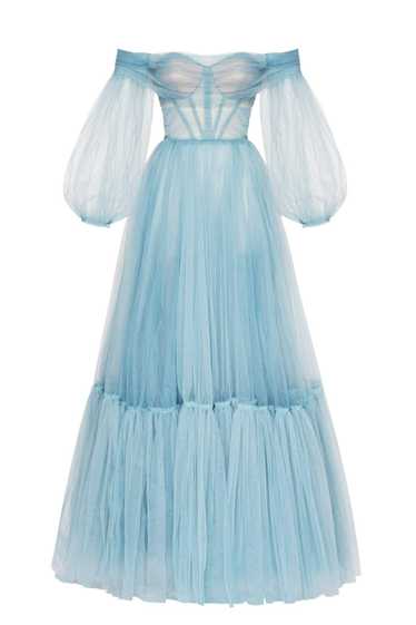 Milla Ocean Wave Sheer Sleeves Maxi Tulle Dress