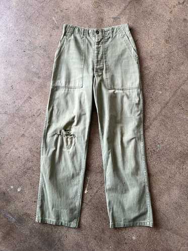 1940s Distressed WWII HBT Dungaree Pants 29" x 30" - image 1