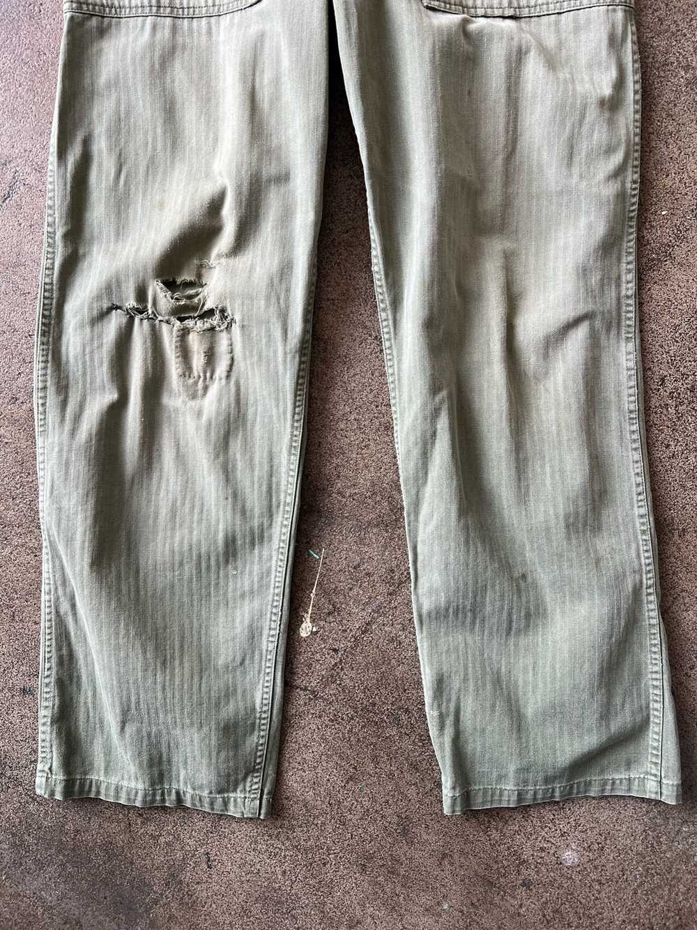 1940s Distressed WWII HBT Dungaree Pants 29" x 30" - image 3