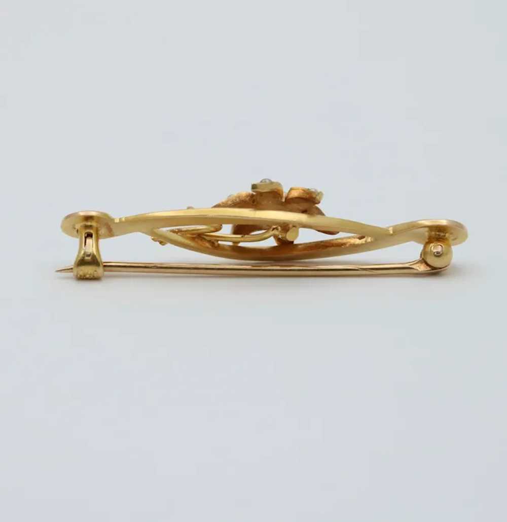 Art Nouveau 14K Yellow Gold Floral Pearl Brooch - image 10