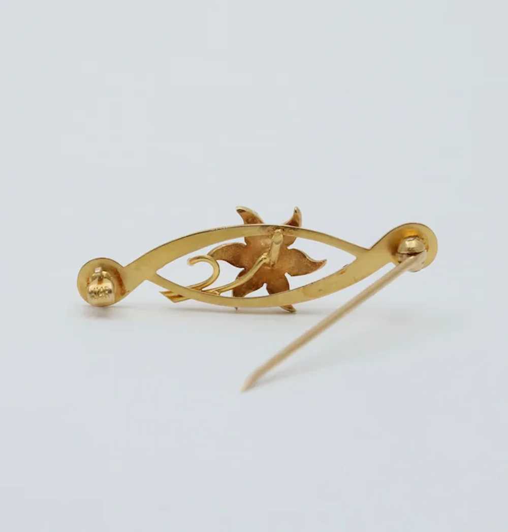 Art Nouveau 14K Yellow Gold Floral Pearl Brooch - image 9