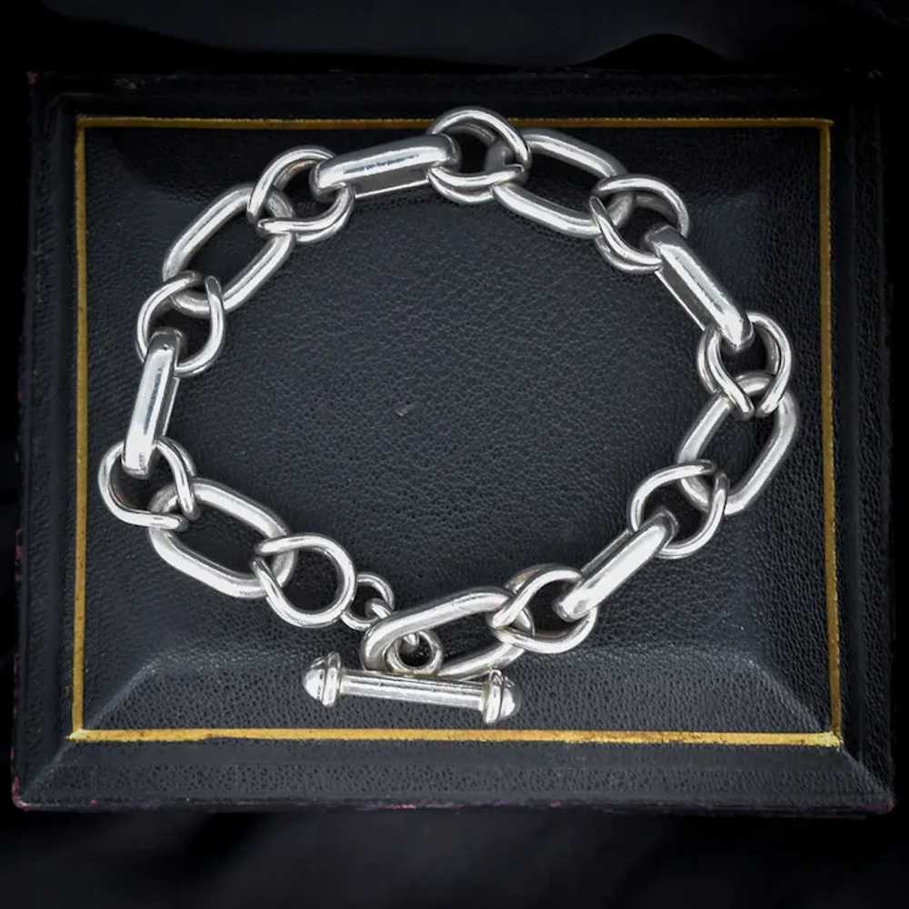 Vintage 980 Mexican Silver Bracelet with T-bar Fa… - image 3