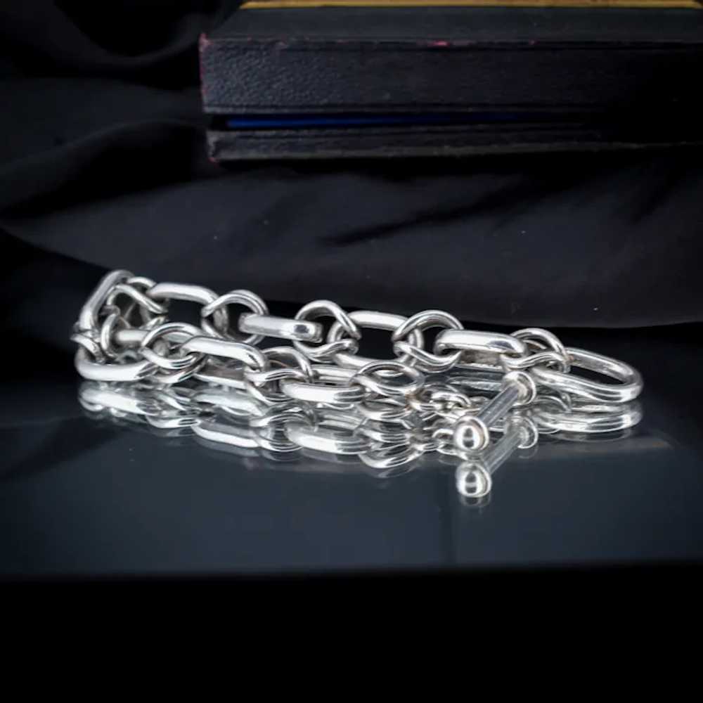 Vintage 980 Mexican Silver Bracelet with T-bar Fa… - image 7