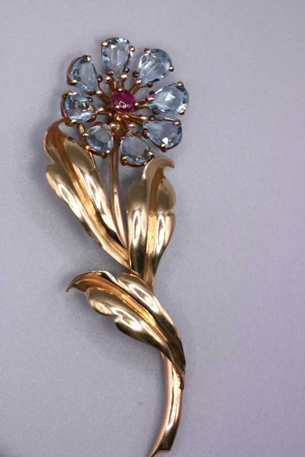 14K Gold Aquamarine and Ruby Brooch & Matching Sc… - image 10