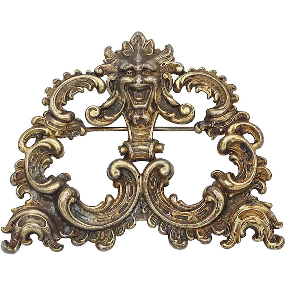 Antique Vermeil Gothic Filigree Brooch Pin - image 1