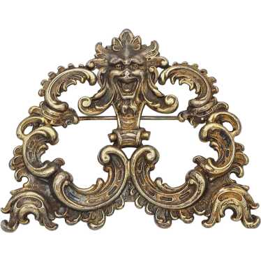 Antique Vermeil Gothic Filigree Brooch Pin - image 1