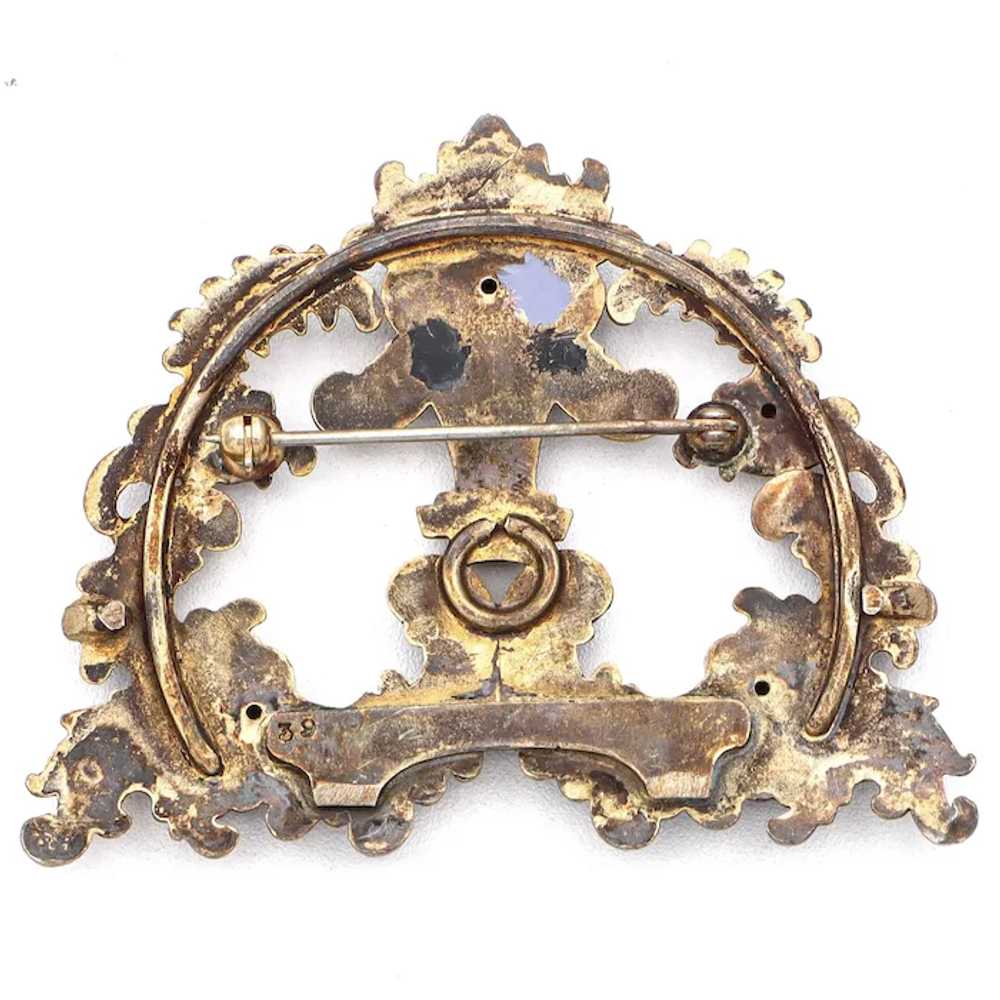 Antique Vermeil Gothic Filigree Brooch Pin - image 2