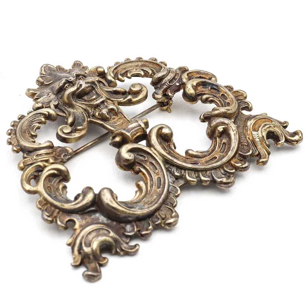 Antique Vermeil Gothic Filigree Brooch Pin - image 3