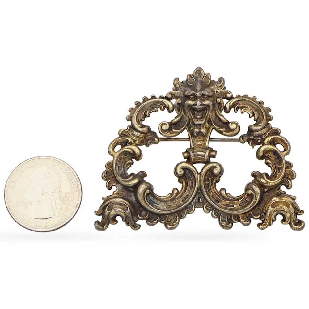 Antique Vermeil Gothic Filigree Brooch Pin - image 4