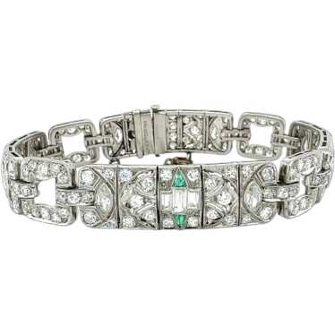 Art Deco Platinum Diamond and Emerald Bracelet