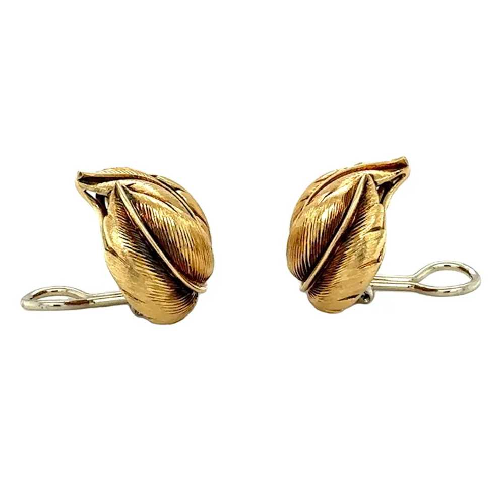 18k Yellow Gold Leaf Motif Earclips - image 4