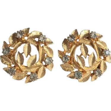 Goldette rhinestone circle wreath clip earrings g… - image 1