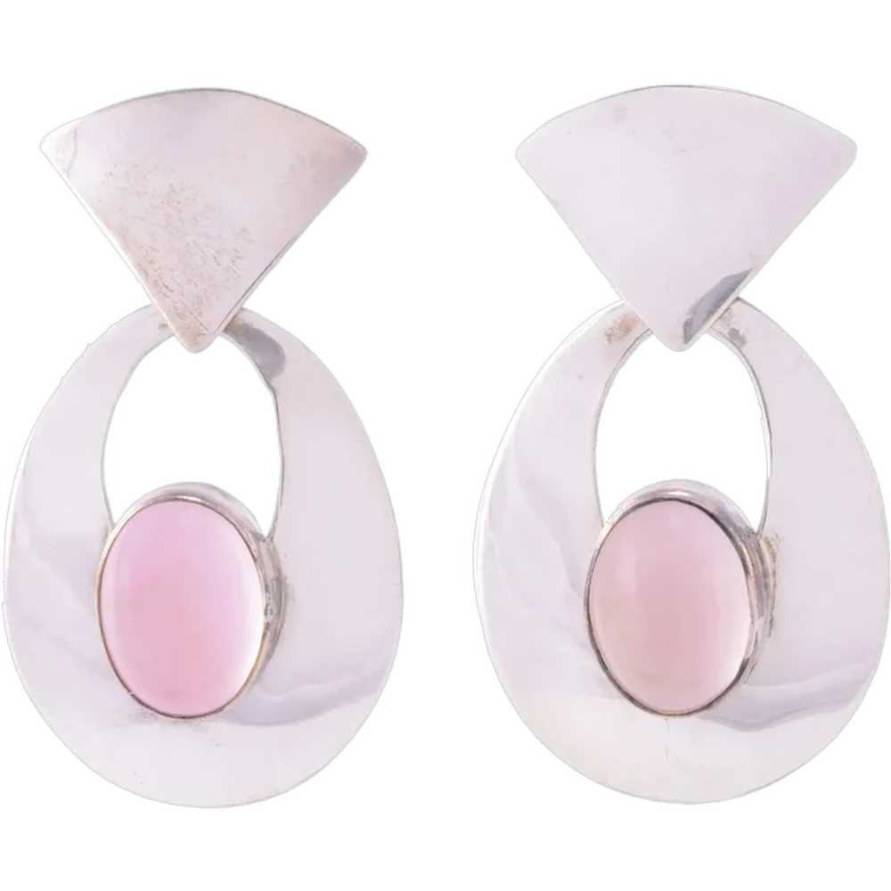 Rose Quartz Cabochon Sterling Silver Earrings - image 1